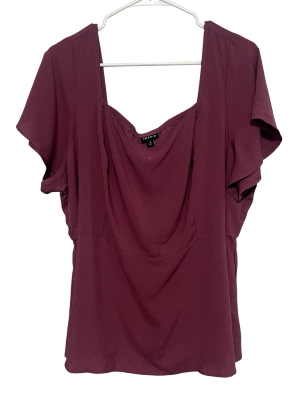 Torrid Peplum Flutter Sleeve Sweetheart Blouse Women’s 2X 2 Purple Mauve Top